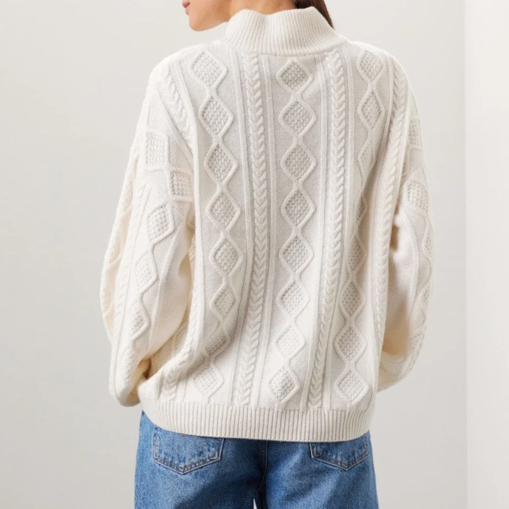 Splendid Dakota Half Zip Cable Knit Sweater in Cream, XS - Picture 4 of 9